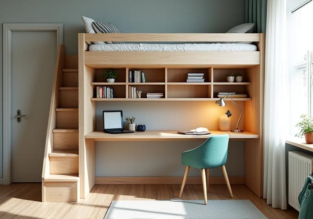 Loft bed with storage space underneath